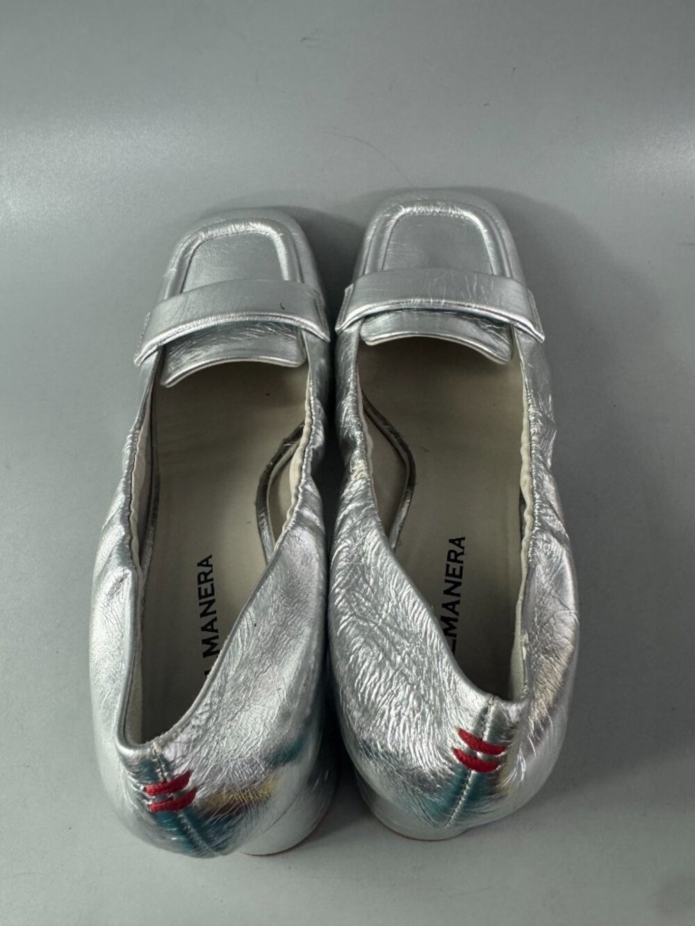 Halmanera Made in Italy Metallic Silver Blocked Heel Shoes, Size 39 - Picture 7 of 14